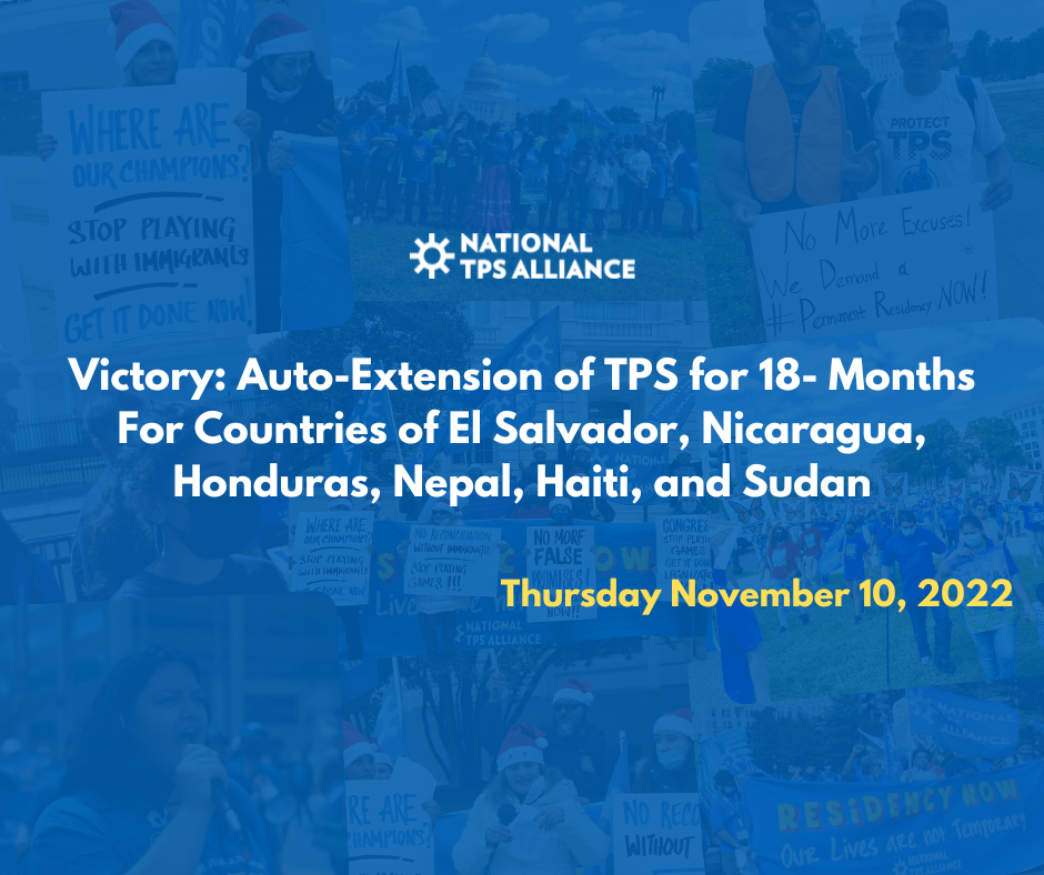 Victory 18 Month TPS AutoExtension For Countries of El Salvador